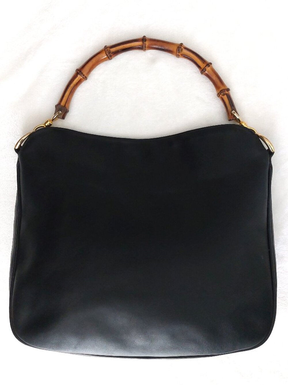 VNTG Gucci Tom Ford Black Leather Bamboo Handle Hobo Shoulder Bag Handbag